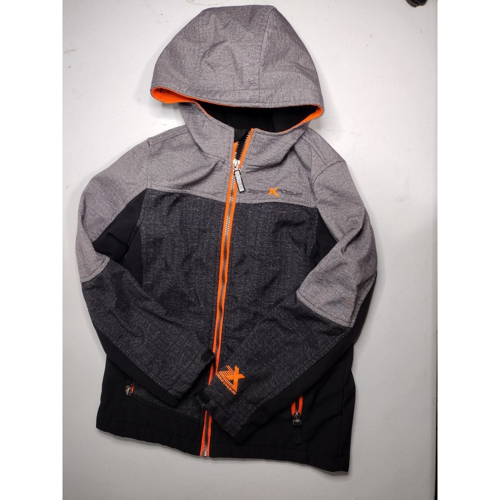 ZeroXposur Boys Softshell Jacket Grey Black Orange Hooded Fleece Lined Size S 8‎